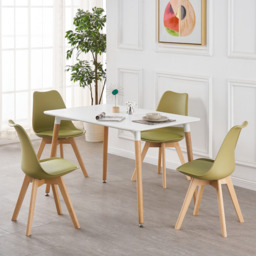 White Halo Dining Table & Set of 4 Lorenzo Jamie Tulip Dining Chairs with Padded Seat - Green