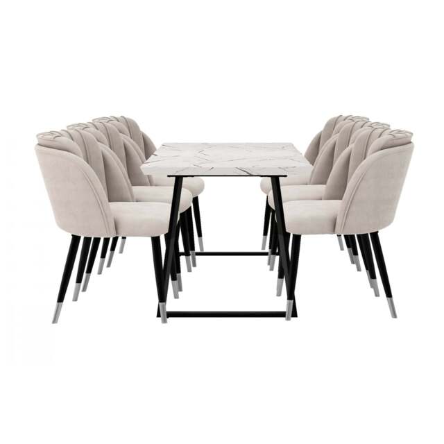 Milano Toga Extendable Dining Set - a White Extendable Dining Table & 6 Dining Chairs with Silver End Caps - Grey