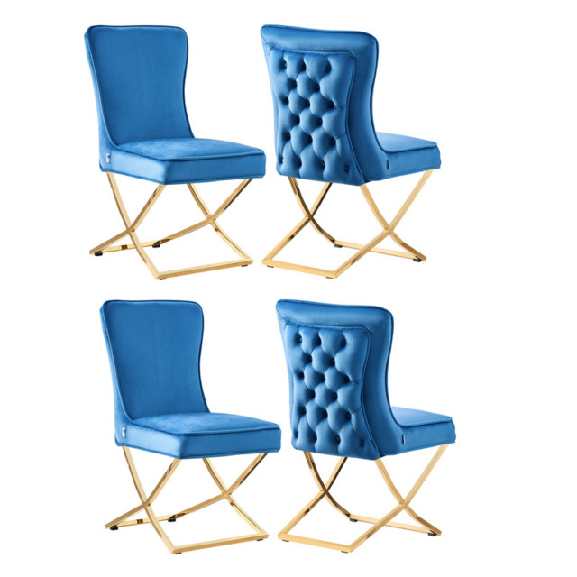 Trafalgar Velvet Dining Chair - Blue / Set of 4