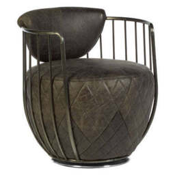Hoxton Dark Grey Leather Swivel Tub Chair - thumbnail 2