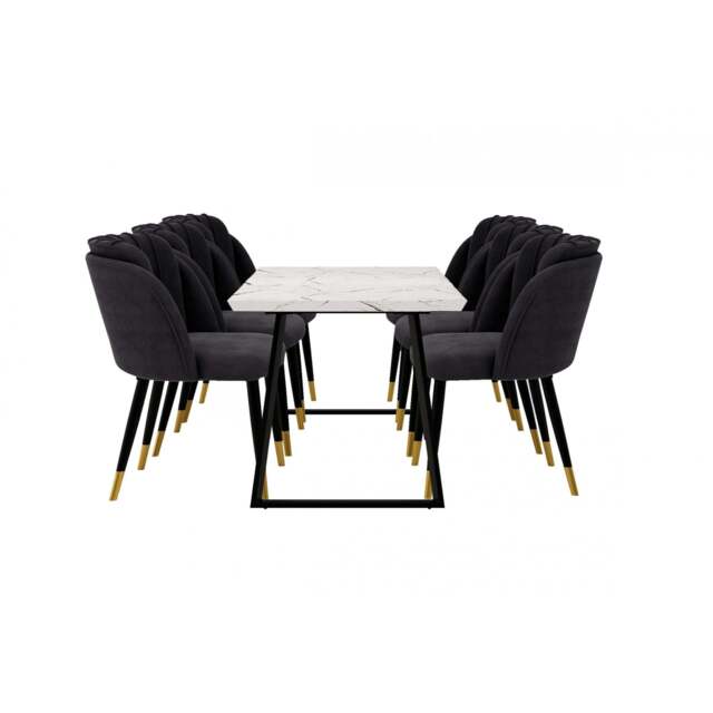 Milano Toga Extendable Dining Set - a White Extendable Dining Table & 6 Dining Chairs with Gold End Caps - Black