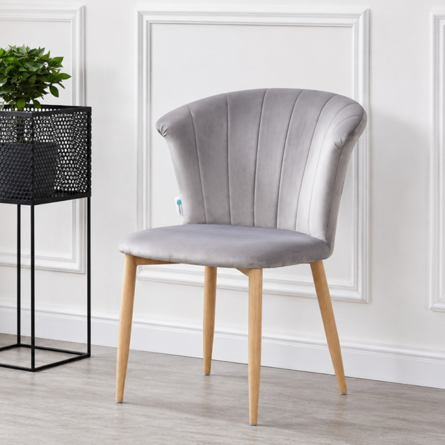 Elsa Velvet Dining Chair - Grey / Single
