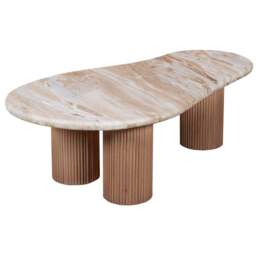 Bundi Natural Marble & Wood Pedestal Coffee Table - thumbnail 3