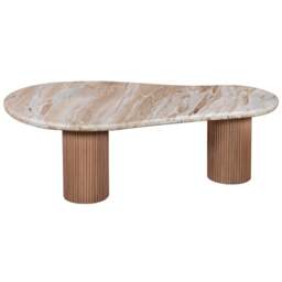 Bundi Natural Marble & Wood Pedestal Coffee Table - thumbnail 2
