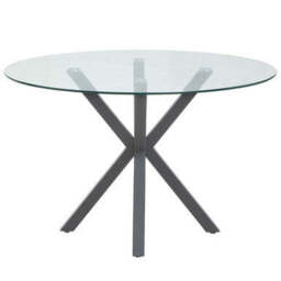 Clear Glass Top Round Dining Table with Grey Metal Legs, Salford - thumbnail 2