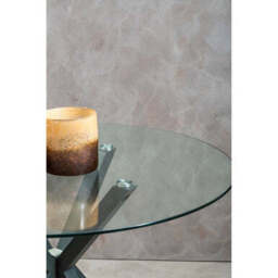Clear Glass Top Round Dining Table with Grey Metal Legs, Salford - thumbnail 4