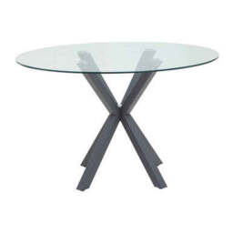 Clear Glass Top Round Dining Table with Grey Metal Legs, Salford - thumbnail 3