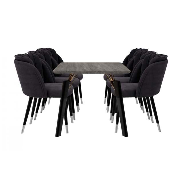 Milano Cosmo LUX Dining Set - a Black Dining Table & 6 Dining Chairs with Silver End Caps - image 1