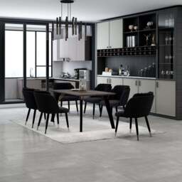 Milano Cosmo LUX Dining Set - a Black Dining Table & 6 Dining Chairs with Silver End Caps - thumbnail 2