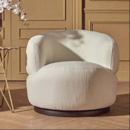 Bordo Cream Textured Fabric Curved Swivel Chair