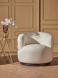 Bordo Textured Cream Curved Swivel Chair - thumbnail 3