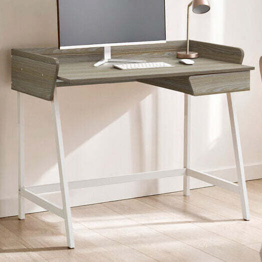 Light Oak Veneer Effect 1 Drawer Desk in White Finish Frame - Bradbury - image 1