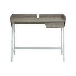 Light Oak Veneer Effect 1 Drawer Desk in White Finish Frame - Bradbury - thumbnail 2