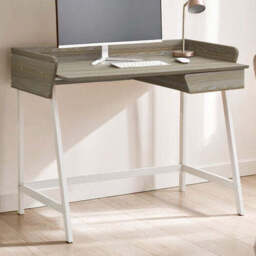 Light Oak Veneer Effect 1 Drawer Desk in White Finish Frame - Bradbury - thumbnail 1