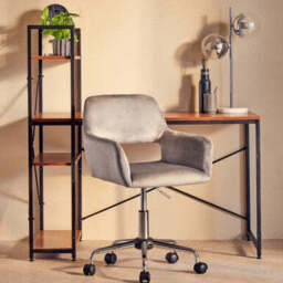 Brent Grey Velvet Home Office Chair with Chrome Finish Base