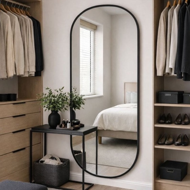 Emi - Full Length Black Metal Runway Oval Mirror - 180cm x 80cm - image 1
