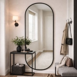 Emi - Full Length Black Metal Runway Oval Mirror - 180cm x 80cm - thumbnail 2