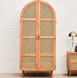 Lyon Natural Rattan and Oak Wood 2 Door Wardrobe
