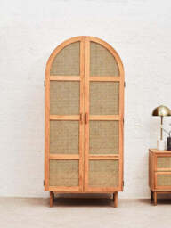 Lyon Natural Rattan and Oak Wood 2 Door Wardrobe - thumbnail 4