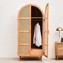 Lyon Natural Rattan and Oak Wood 2 Door Wardrobe - thumbnail 3