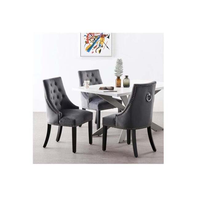 Windsor Duke Lux Dining Set - A White Table with Set of 4 Dining Chairs - Dark Grey
