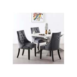 Windsor Duke Lux Dining Set  - A White Table with Set of 4 Dining Chairs - Dark Grey
