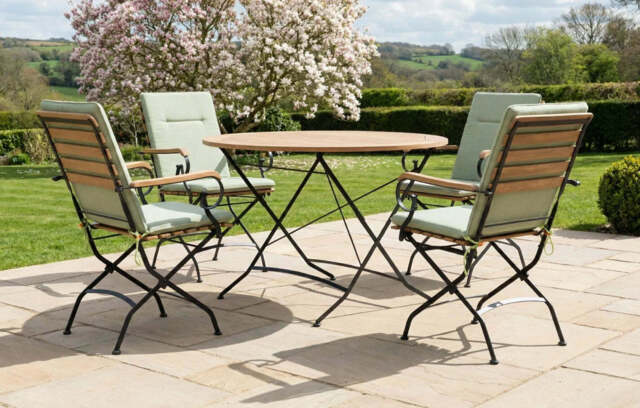 Sicily 4 Seater Teak and Wrought Iron Round 110cm Garden Dining Set - Apple Green