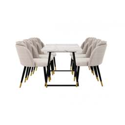 Milano Toga Extendable Dining Set - a White Extendable Dining Table & 6 Dining Chairs with Gold End Caps - Grey