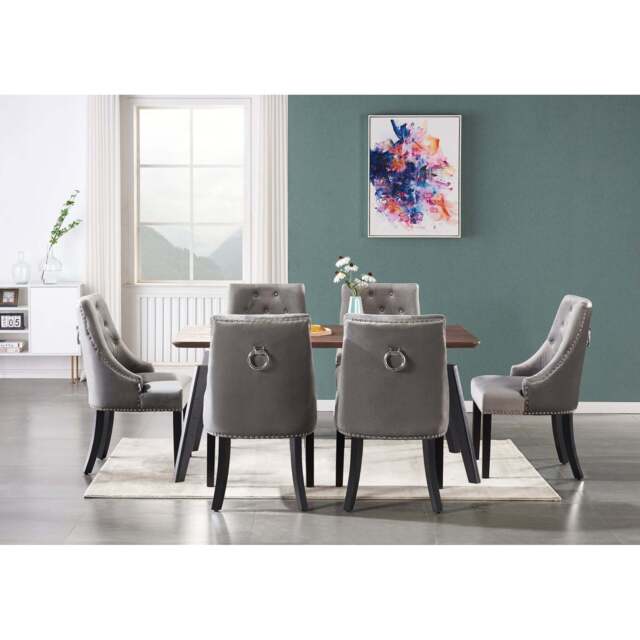 Windsor Cosmo Lux Dining Set - a Walnut Table and Set of 6 Chairs - Dark Grey