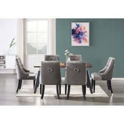 Windsor Cosmo Lux Dining Set - a Walnut Table and Set of 6 Chairs - Dark Grey