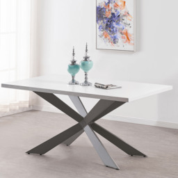 Milano Duke LUX Dining Set - a White Dining Table & 4 Velvet Dining Chairs with Silver End Caps - thumbnail 3
