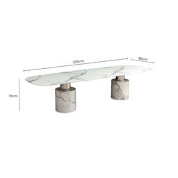 White Marble Dining Table with Cylindrical Marble Legs and Silver Metal Supports, Sesto - thumbnail 3