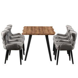 Oxford Rocco LUX 7PCs Dining Set includes an Oak Dining Table and Set of 6 Dining Chairs - Dark Grey