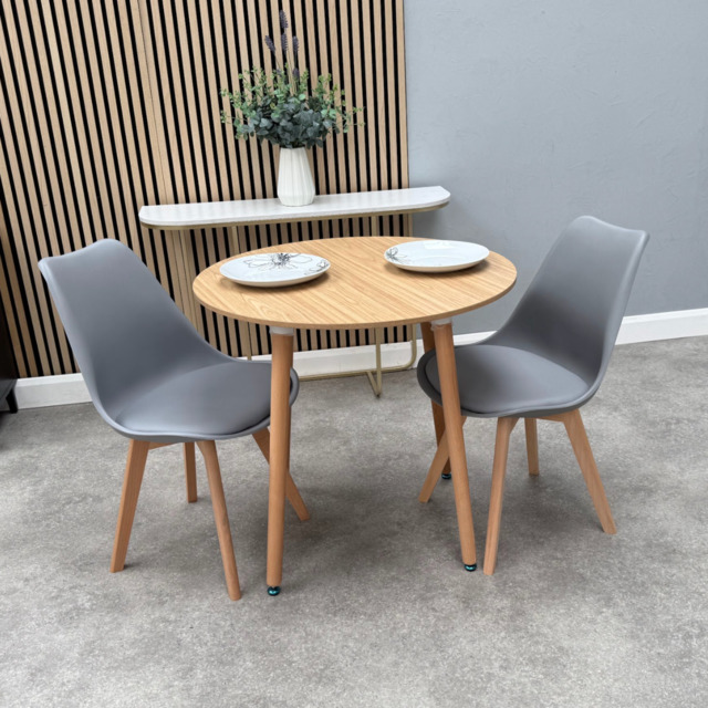 Jamie Lorenzo Halo Round Dining Set of 2 - Grey / Pack of 2 / Oak