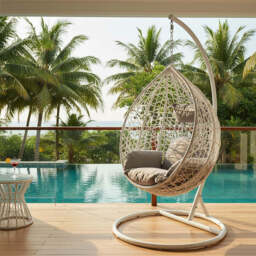 White Rattan Effect Hanging Chair - Goa - thumbnail 3