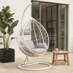 White Rattan Effect Hanging Chair - Goa