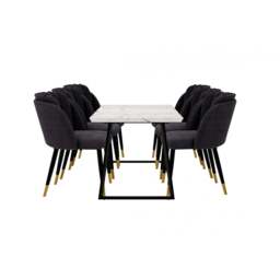 Milano Toga Extendable Dining Set - a White Extendable Dining Table & 6 Dining Chairs with Gold End Caps