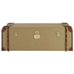 Mango Wood Canvas Trunk Coffee Table with Genuine Leather Detail, Columbus - thumbnail 2