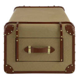 Mango Wood Canvas Trunk Coffee Table with Genuine Leather Detail, Columbus - thumbnail 4