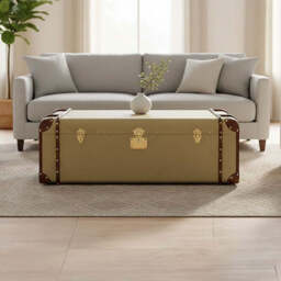 Columbus Natural Canvas Trunk Style Coffee Table with Drawers