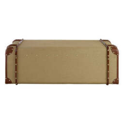 Mango Wood Canvas Trunk Coffee Table with Genuine Leather Detail, Columbus - thumbnail 6