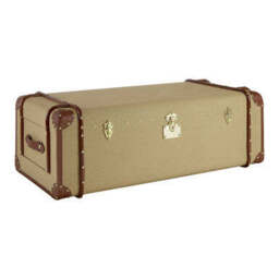Mango Wood Canvas Trunk Coffee Table with Genuine Leather Detail, Columbus - thumbnail 3