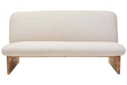2 Seater Armless Cream Textured Linen Sofa with Wood Base, Parova - thumbnail 2