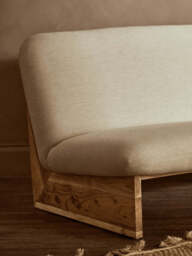 2 Seater Armless Cream Textured Linen Sofa with Wood Base, Parova - thumbnail 6
