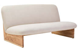 2 Seater Armless Cream Textured Linen Sofa with Wood Base, Parova - thumbnail 3