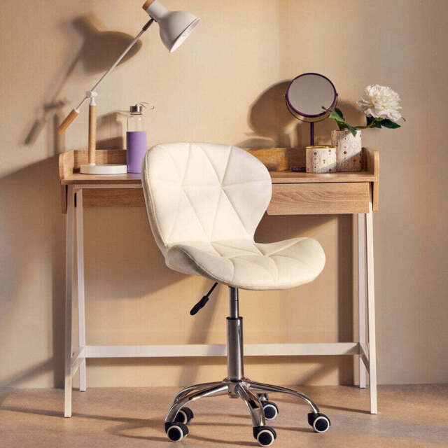 Franki White Velvet Quilted Home Office Chair - image 1