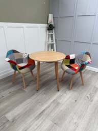 Patchwork Halo Dining Table Set - Set of 2 Patchwork Retro Armchairs & a Halo Dining Table - Wood