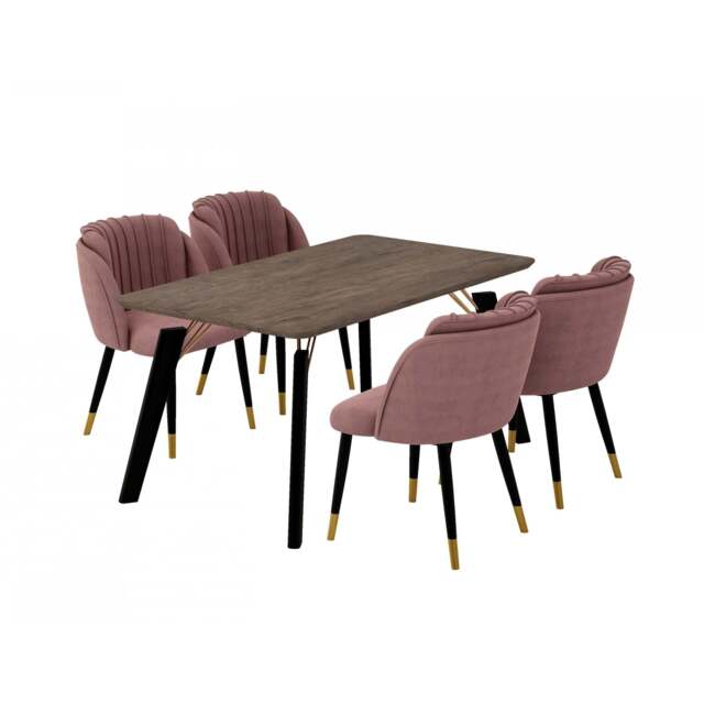 Milano Cosmo LUX Dining Set - a Walnut Dining Table & 4 Dining Chairs with Gold End Caps - Pink