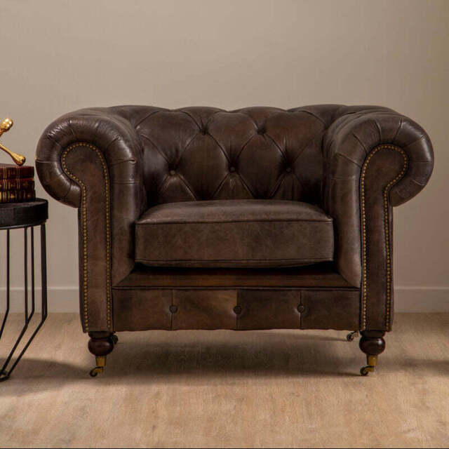 Victor Dark Grey Brown Leather Chesterfield Chair - image 1
