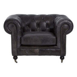 Victor Dark Grey Brown Leather Chesterfield Chair - thumbnail 2